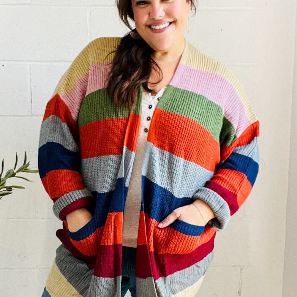 NWT  Multicolor Striped Open Cardigan Sizes  2x and 3x